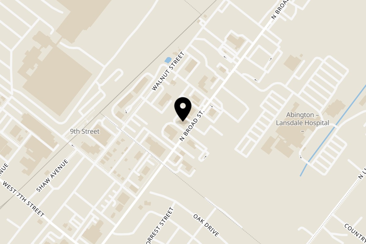 Map showing the location of Biryani Bowl on 1100 N Broad St in Lansdale
